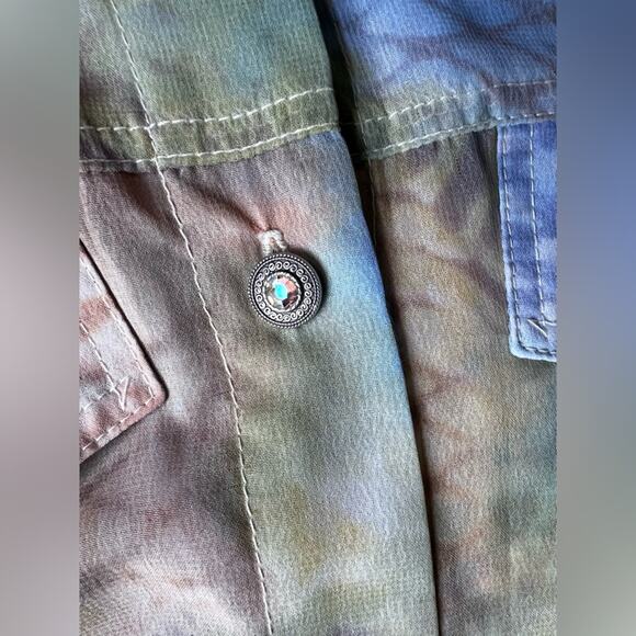 Vintage Opal by Lorraine Wardy Sheer Green Blue & Yellow Artsy Button Down - Med - Picture 3 of 12